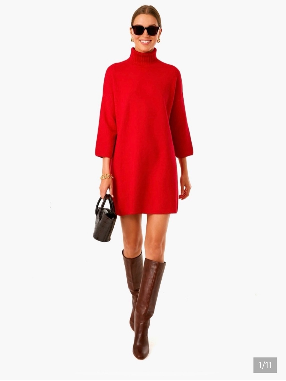 Pomander Place Vivianne Turtleneck Mini Dress in Red S
